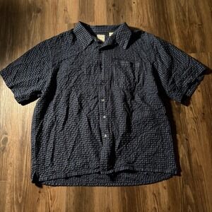 VTG Roundtree Yorke Mens Large L Navy Plaid Woven Short Sleeve Button Up Shirt